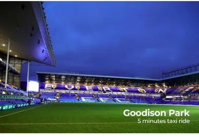 a view of a stadium with a soccer field at Relax Inn in Liverpool