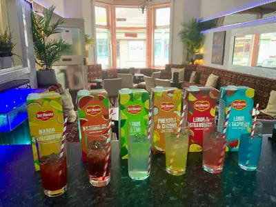 a group of drinks sitting on a table at Bromptons in Blackpool