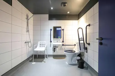 a bathroom with a toilet and a sink at Ropewalks Hotel in Liverpool