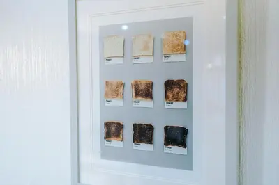 a display case with different types of bread in a museum at Blackpool Lodge in Blackpool