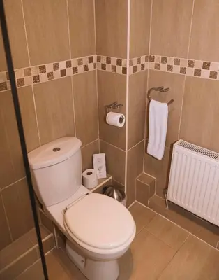a small bathroom with a toilet and a radiator at Trivelles Park Hotel in Preston