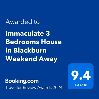 a screenshot of a phone screen with the words upgraded to immediate bedrooms house in at Lookout 5-Bed House in Darwen Blackburn BB1 Free Parking Roadside in Rishton