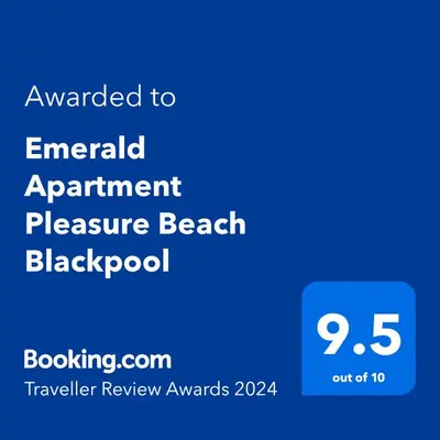 a screenshot of a phone with the text awarded to emerald appointment pleasure beach black at Emerald Apartment Pleasure Beach Blackpool in Blackpool