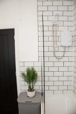 a bathroom with a plant on top of a toilet at 8 Karslake Road in Wallasey