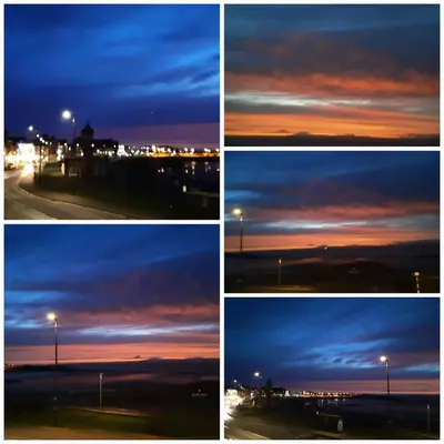 a group of four pictures of a sunset at Morecambe Central balcony with sea view in Morecambe