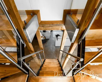 an overhead view of a staircase in a house at Dusty Clough Barn in Preston