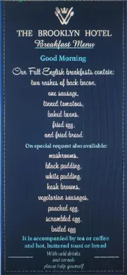 a menu for the brooklyn hotel good morning at Brooklyn Hotel in Blackpool