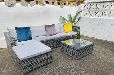 a couch and two chairs and a table at Lancaster 2 Bedroom Characterful House - with Wifi in Lancaster