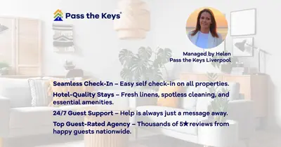 a flyer with descriptions of the key ingredients of a room with a woman at The Point , 2 Bed, Parking - Pass the Keys in Knowsley