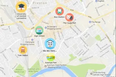 a close up of a map with attractions at Stylish Double Room in City Centre - Shared Bathroom - Parking in Preston