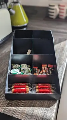a black box filled with different types of food at The road to Wigan Pier in Pemberton
