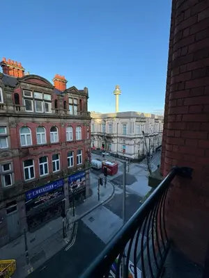 a view of a city street with buildings at City Centre Apartment Liverpool in Liverpool