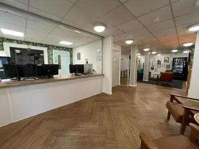 a lobby of a hospital with a waiting room at For Students Only Apollo Court in Liverpool in Liverpool