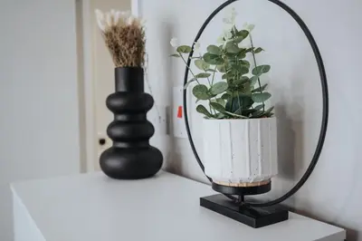 a mirror on a shelf with a plant and a vase at Huge 5bedrooms/Ensuite/Liverpool/Ridley rd/Parking in Liverpool