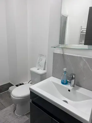 a white bathroom with a toilet and a sink at Triple room Private Bath Near LFC Free Street Parking No Breakfast in Liverpool