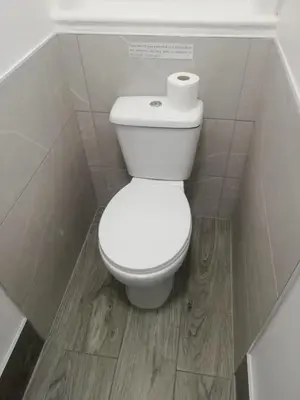 a bathroom with a toilet with a roll of toilet paper at Single Room Shared bathroom Free Street Parking Near Anfield LFC in Liverpool