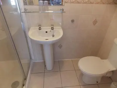 a bathroom with a sink and a toilet at The Celtic Pride Hotel in Blackpool