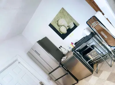 an overhead view of a kitchen with a refrigerator at Boxroom SB Hatfield RD in Bolton