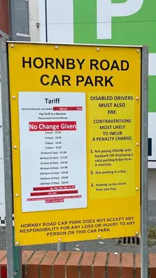 a sign for a harley road car park at Double Room with Private Bathroom 16 Havelock Street - 6 in Blackpool