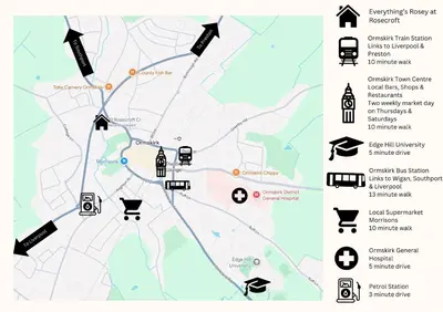 a map showing the locations of proposed eruptions at Everythings Rosey at Rosecroft in Ormskirk