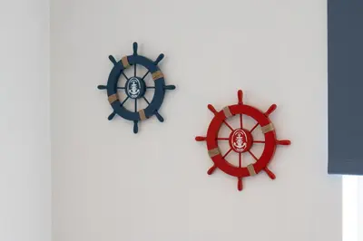a group of three objects on a wall at Red & Blue flat 15mins to Liverpool city centre, free parking in New Brighton