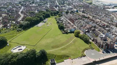 an aerial view of a park in a city at Terracotta Apartment, free WiFi & parking, coastal location in New Brighton