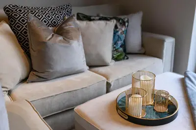 a living room with a couch and two couches at Stunning Liverpool City Location with River View and parking space included in Liverpool