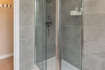 a shower with a glass door in a bathroom at Host & Stay - The Quarter in Liverpool