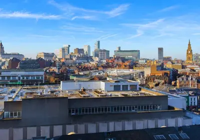 a view of a city skyline with buildings at Stylish City Escape near Cavern Quarter sleeps 4 in Liverpool