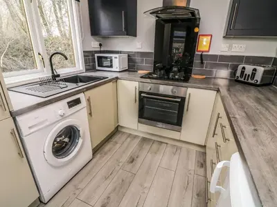 a kitchen with a washer and a sink and a dishwasher at Park View Lodge, Arnside 7 in Carnforth