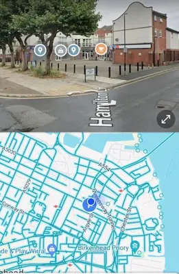 a map of a city with a street and a road at Open planned apartment in Birkenhead