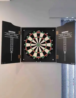 a dart board on a wall with three boxes at Seaside Suites in Blackpool