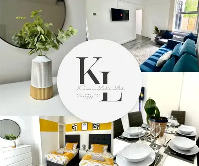 a collage of a living room with a table and a mirror at No 6 - Home away from Home in Liverpool