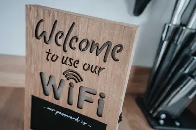 a wooden sign that says welcome to use our wifi at Swiss Haven - Spacious 3 Bedroom House in Liverpool