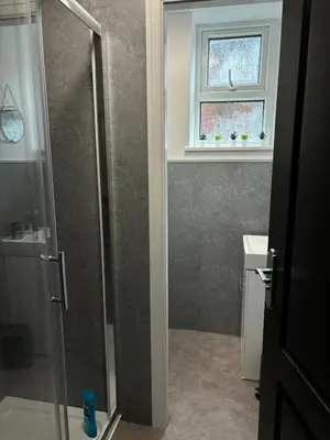 a bathroom with a shower and a window at Apartment Twenty4 Blackpool in Blackpool