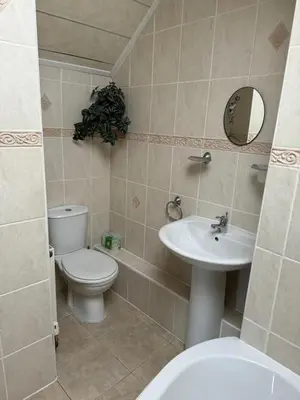 a bathroom with a toilet and a sink at Linden Ave Bungalow in Thornton