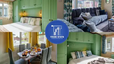 a collage of four pictures of a living room at Peaceful 3-Bed Lodge ! Ideal for Families! in Warton