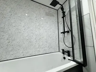 a bathroom with a shower and a bath tub at Contractors and Groups with Parking in Liverpool