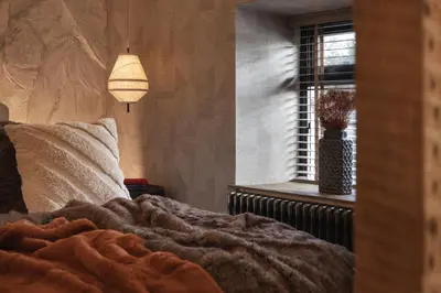 a bedroom with a bed and a window and a lamp at Mead Cottage a Tranquil Retreat in the Heart of the Lake District - Ridgestone in Lindale