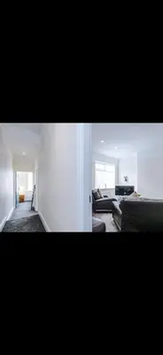 two pictures of a living room with a couch at Cherry Loft in Liverpool