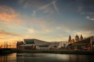 a view of a city with a river and buildings at Stunning Centrally Located Studio Apt in Liverpool