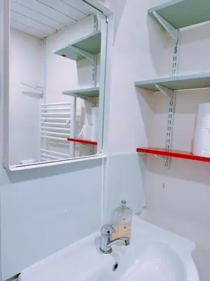 a bathroom with a sink and a mirror at The Comfy Lofty Studio - R9 in Liverpool