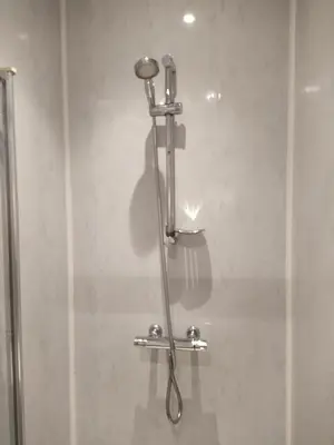 a shower stall with a towel rack in a bathroom at The Norwood Hotel in Blackpool