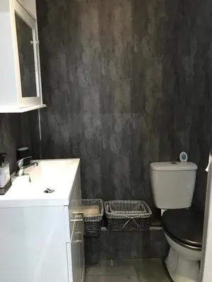 a bathroom with a toilet and a sink at Sefton Cottage in Ormskirk