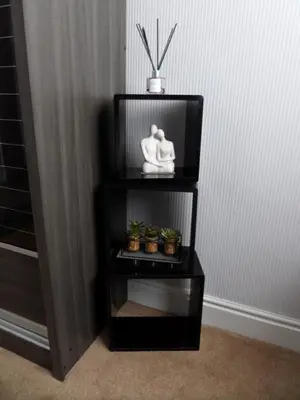 a black shelf with potted plants in a room at Nathans in Blackpool