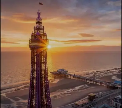 a view of the eiffel tower and a pier at Shokal Nest in Blackpool