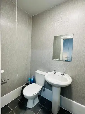 a bathroom with a toilet and a sink at Shokal Nest in Blackpool