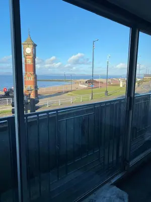 a view of a clock tower from a window at Clock Tower Apartments No2 in Morecambe