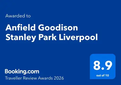 a blue sign that reads entitled goodinson stanley park livepool at Anfield Goodison Stanley Park Liverpool in Liverpool