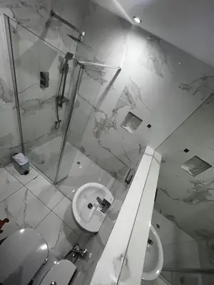 a bathroom with a toilet and a sink and a shower at Small Double Room in Lancaster Riverside - 15 Minutes Walk to City Centre in Torrisholme